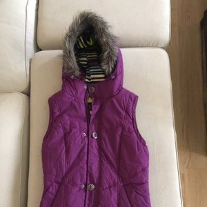 Purple vest with fur hood